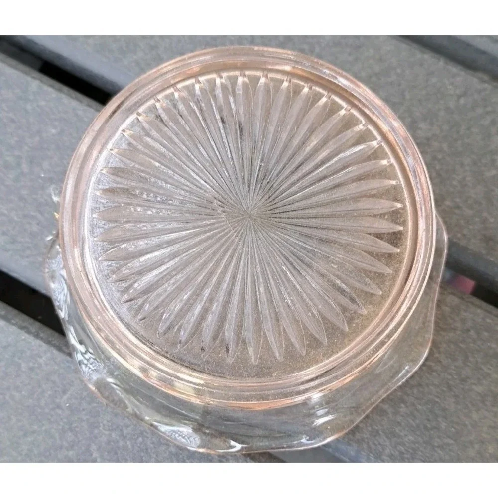 Vintage Pink Depression Glass Ruffled Candy/Nut Dish Sunburst‎ Pattern No Chips